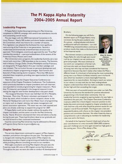The Pi Kappa Alpha Fraternity 2004-2005 Annual Report